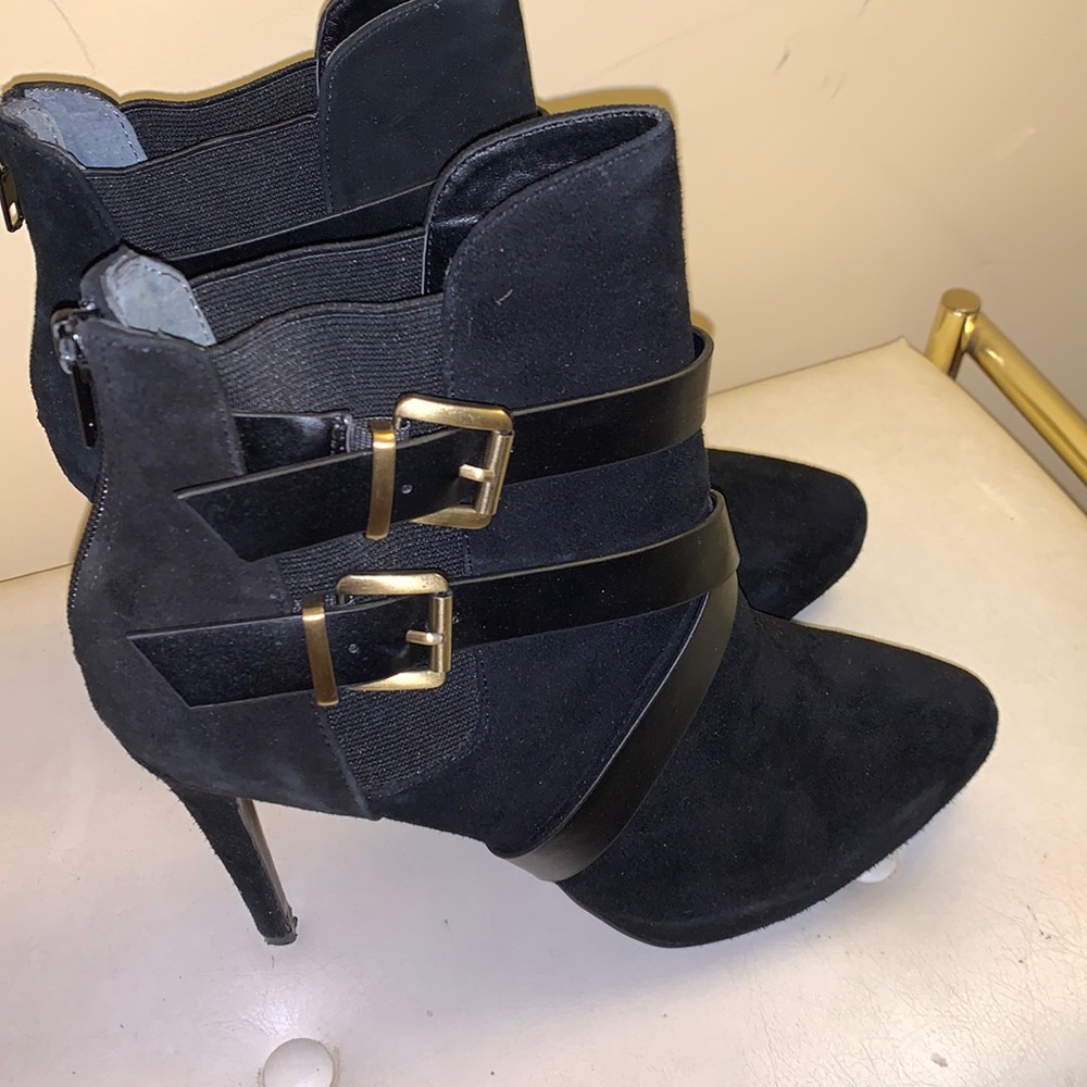 Charles By Charles David Black Ankle Boots with Gold Buckles